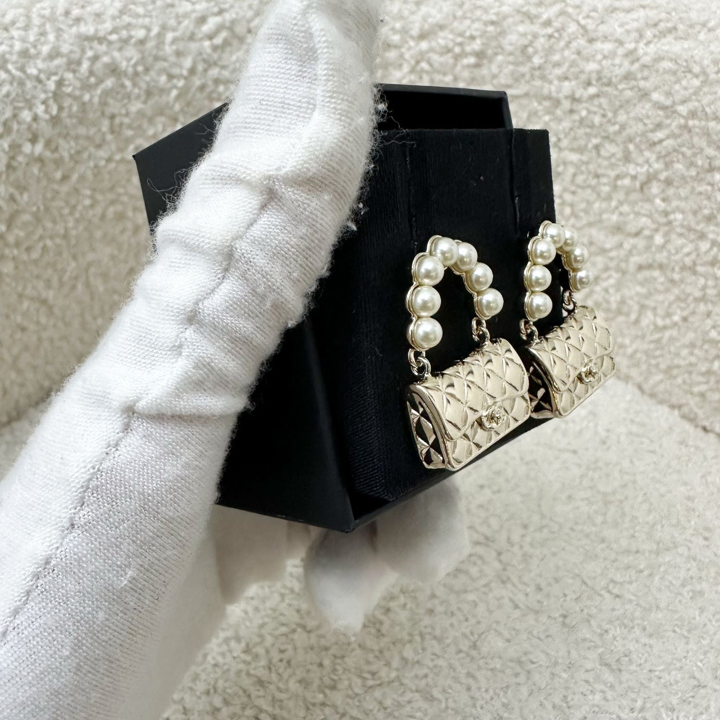 Chanel Classic Flap Earrings with Pearls in LGHW Jewelry