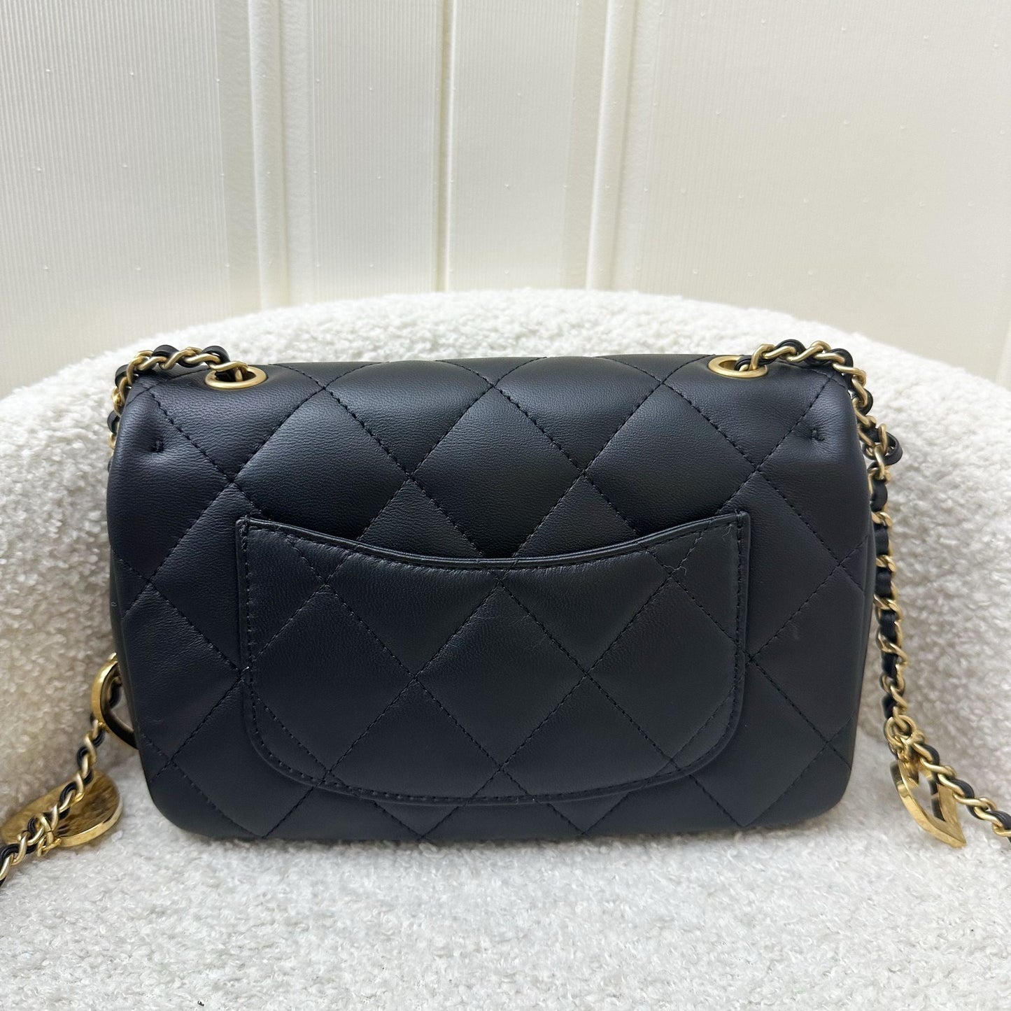 Chanel Small Flap Bag with Heart Charms in Black Lambskin and AGHW
