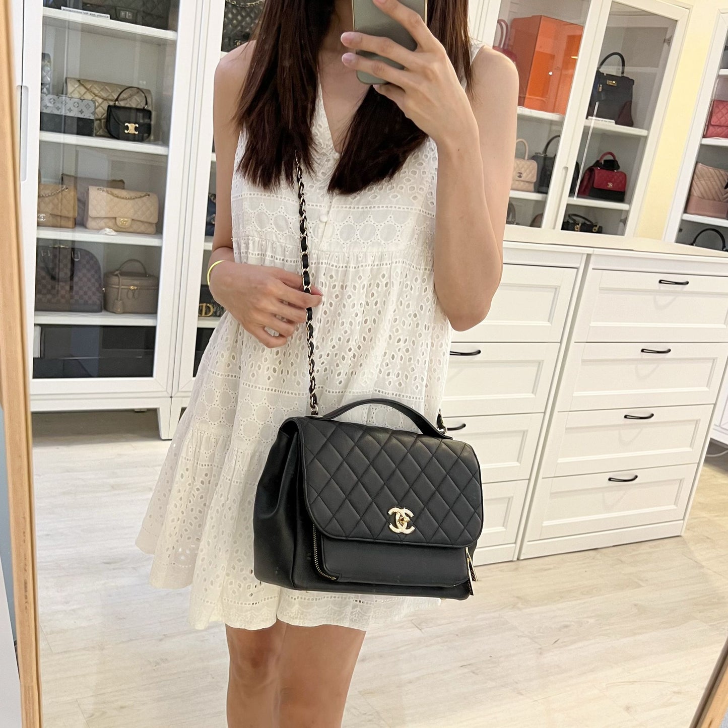 Chanel Large Business Affinity Flap in Black Caviar and LGHW Accessory