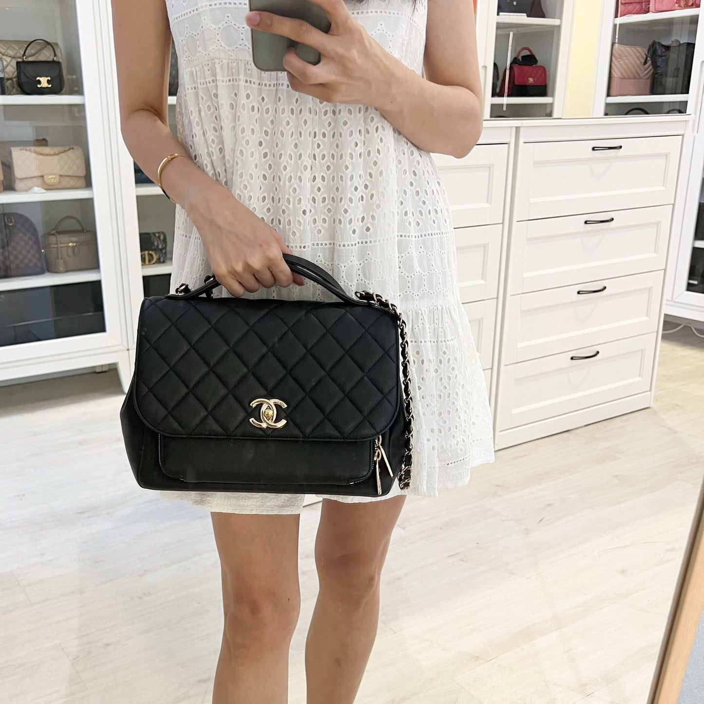 Chanel Large Business Affinity Flap in Black Caviar and LGHW Accessory