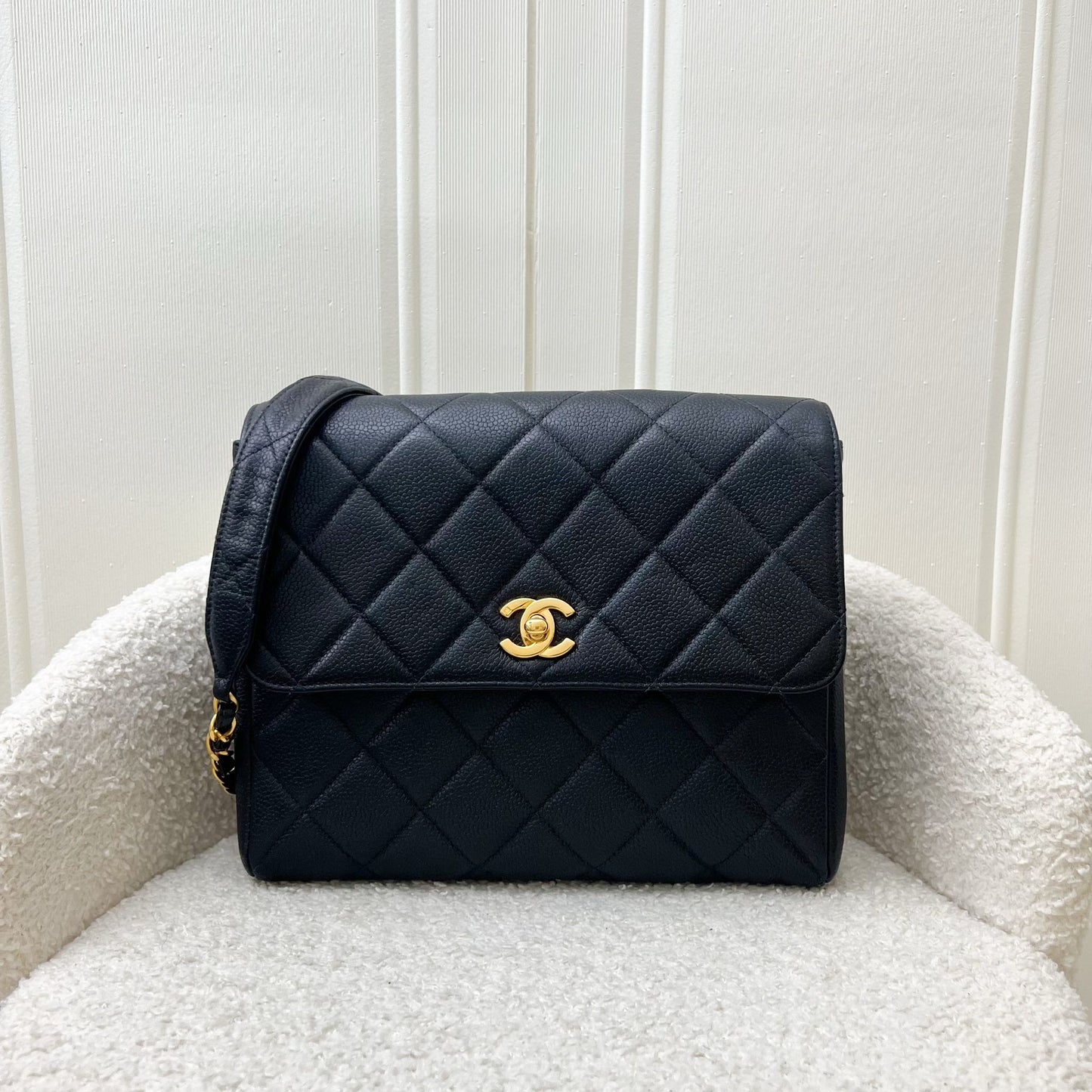 Medium Square Flap in Black Caviar and GHW Accessory Seasonal