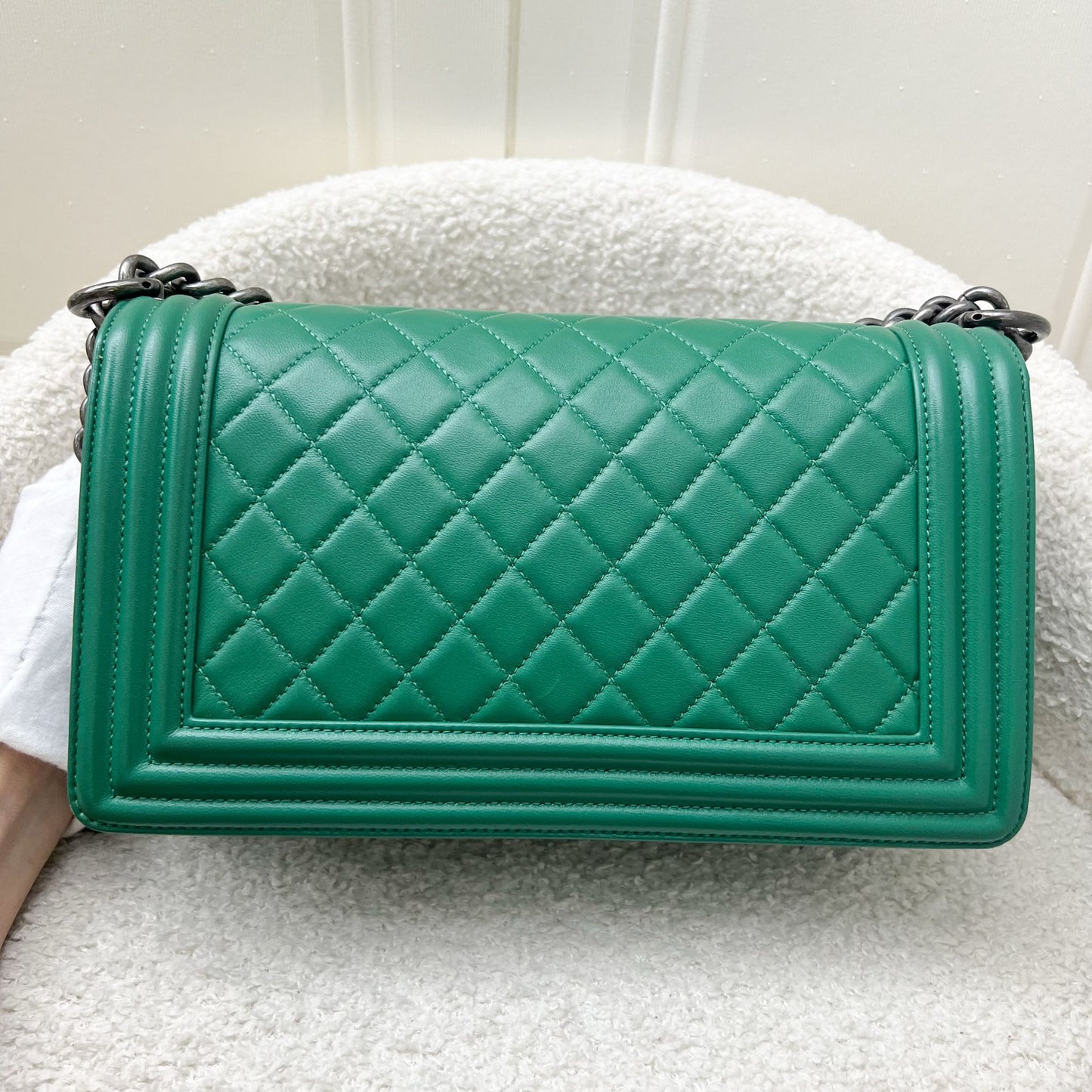Chanel Medium Boy Flap in Green Lambskin and RHW Accessory