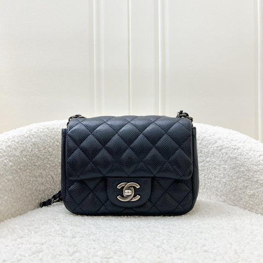 Chanel Classic Mini Square Flap in Navy Blue (Almost Black) Caviar and RHW Accessory