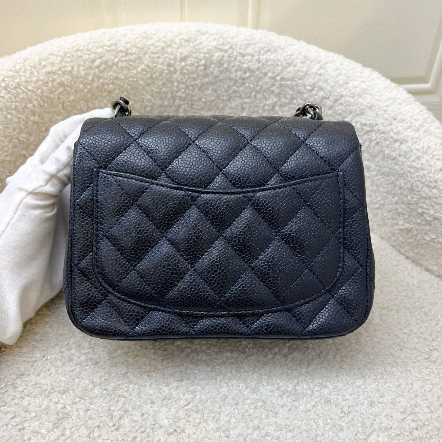 Chanel Classic Mini Square Flap in Navy Blue (Almost Black) Caviar and RHW Accessory