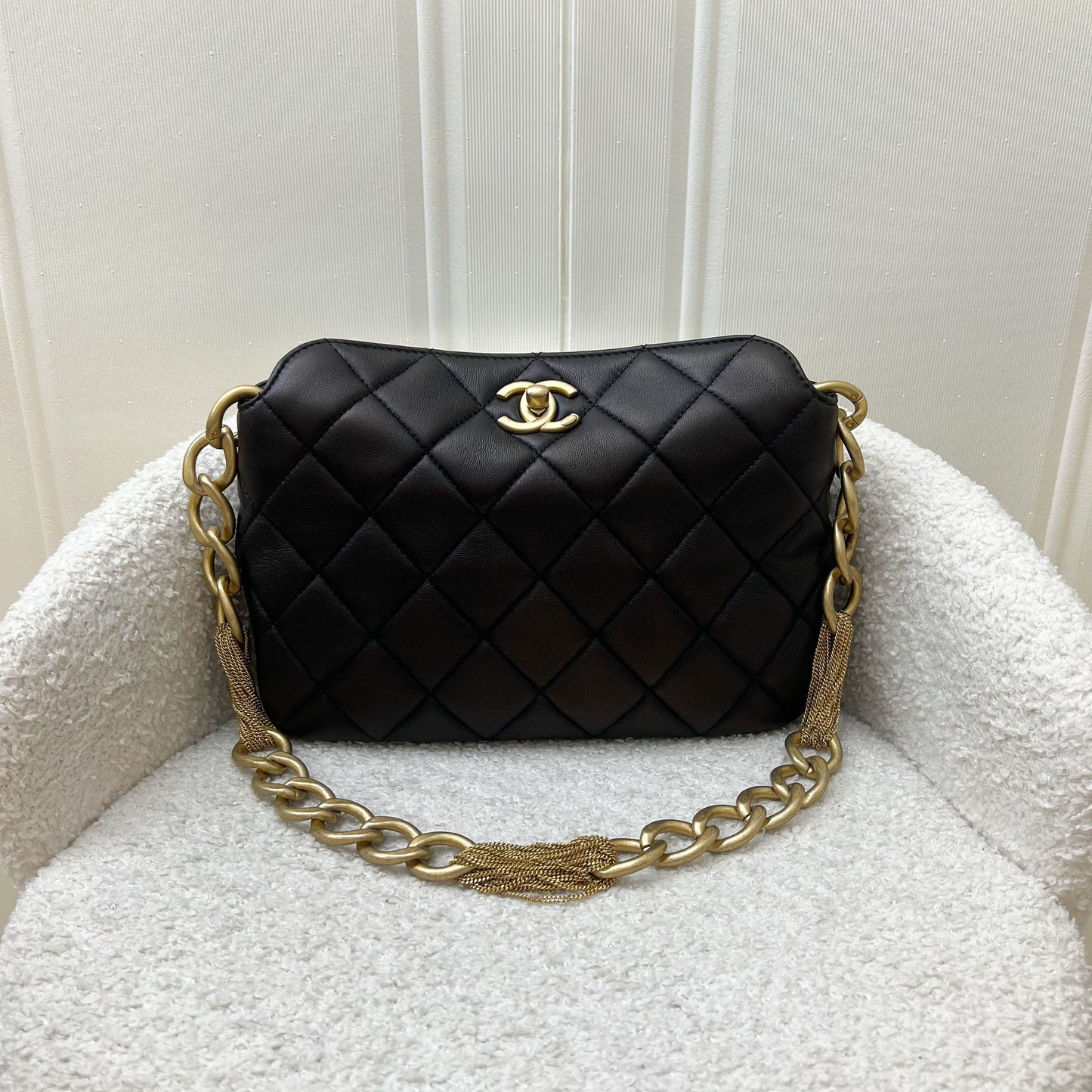 Chanel Hobo Shoulder bag in Black Lambskin and AGHW