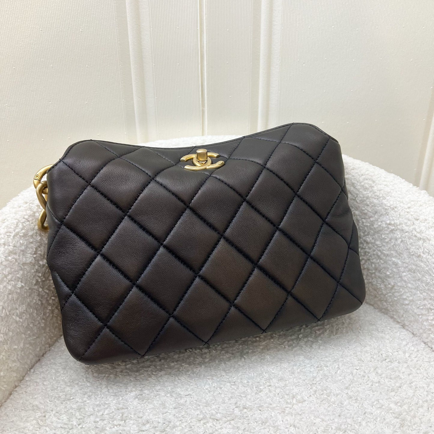 Chanel Hobo Shoulder bag in Black Lambskin and AGHW