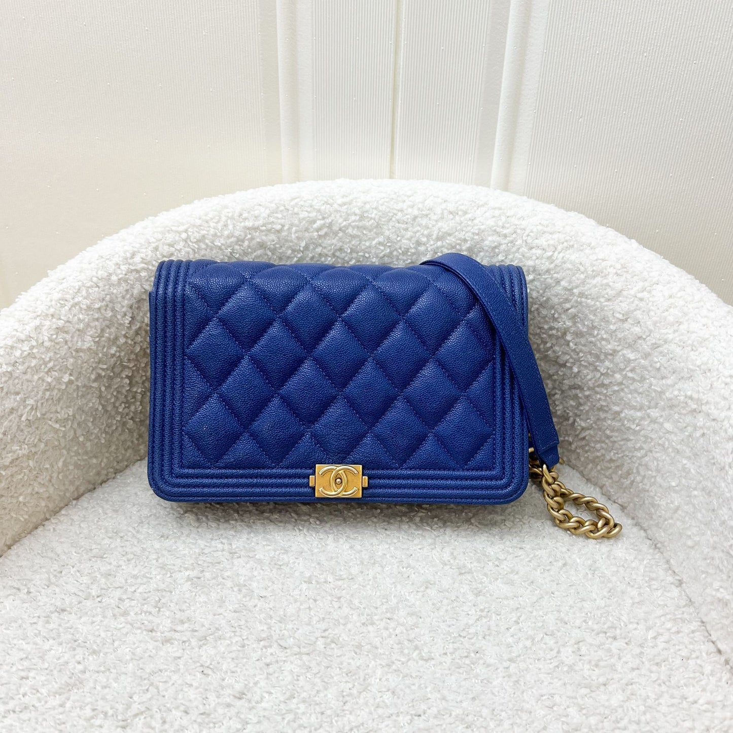 Chanel Boy Wallet on Chain WOC in Blue Caviar and AGHW Bag