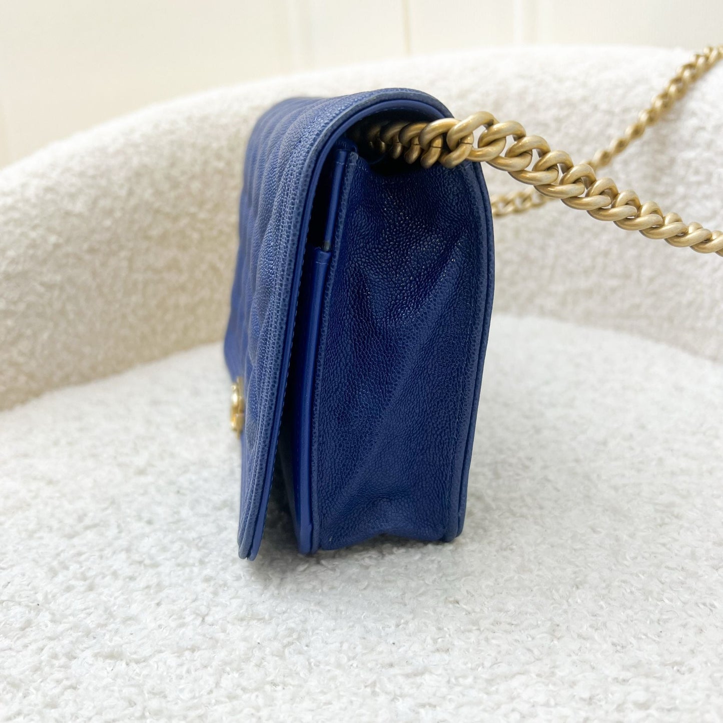 Chanel Boy Wallet on Chain WOC in Blue Caviar and AGHW Bag