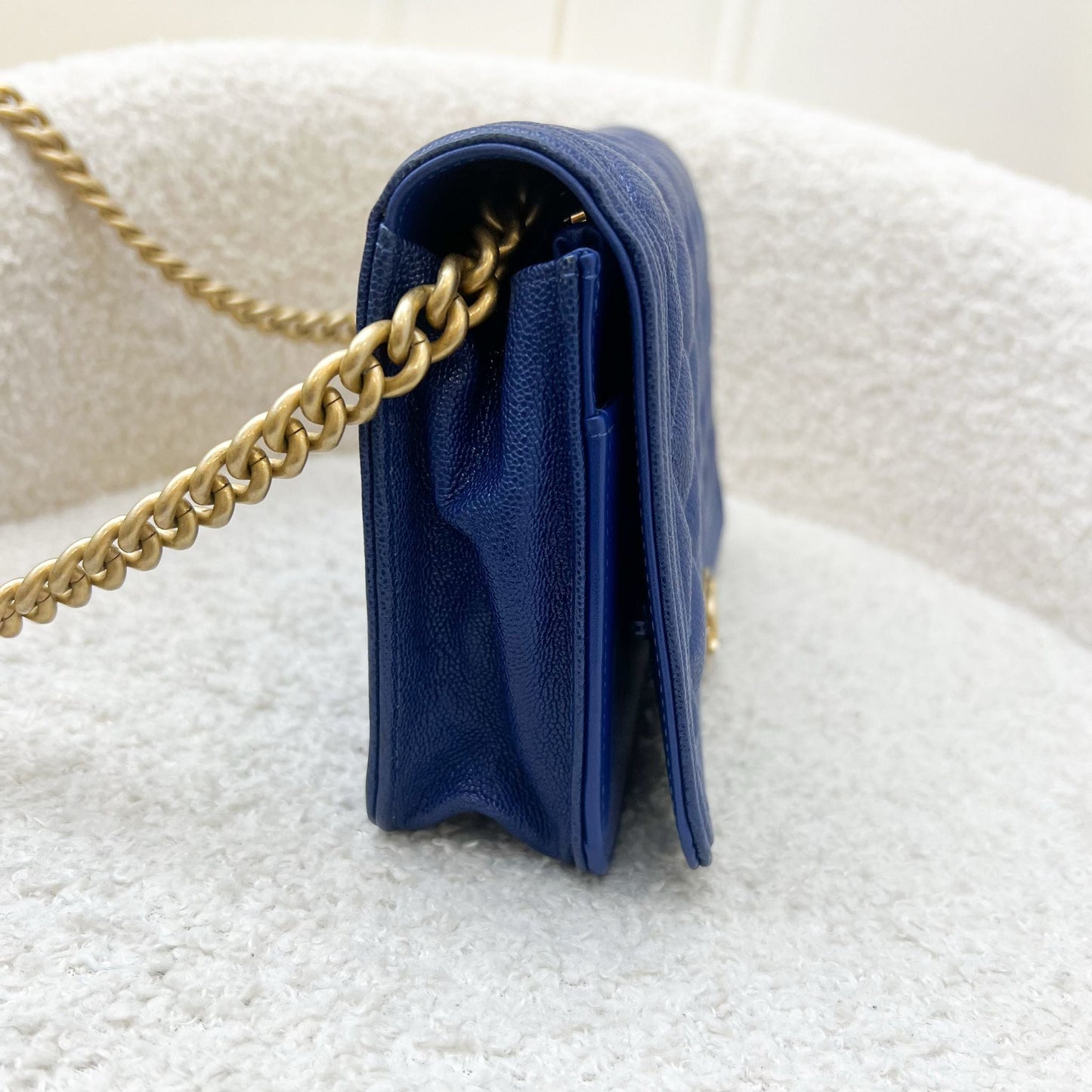 Chanel Boy Wallet on Chain WOC in Blue Caviar and AGHW Bag