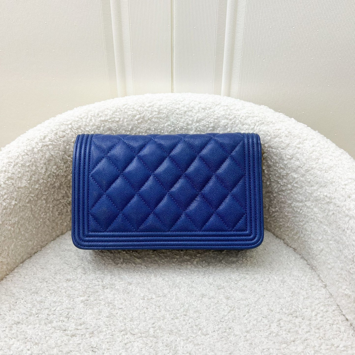 Chanel Boy Wallet on Chain WOC in Blue Caviar and AGHW Bag