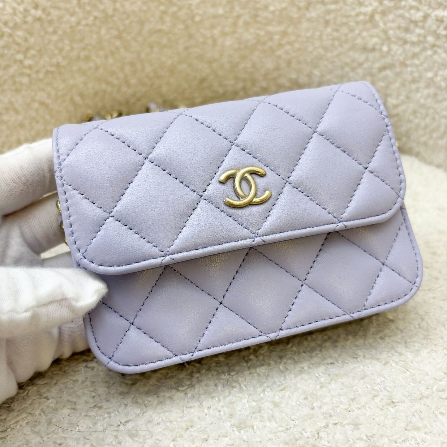 Chanel Ribbon Micro Flap Bag in Lilac Lambskin and AGHW