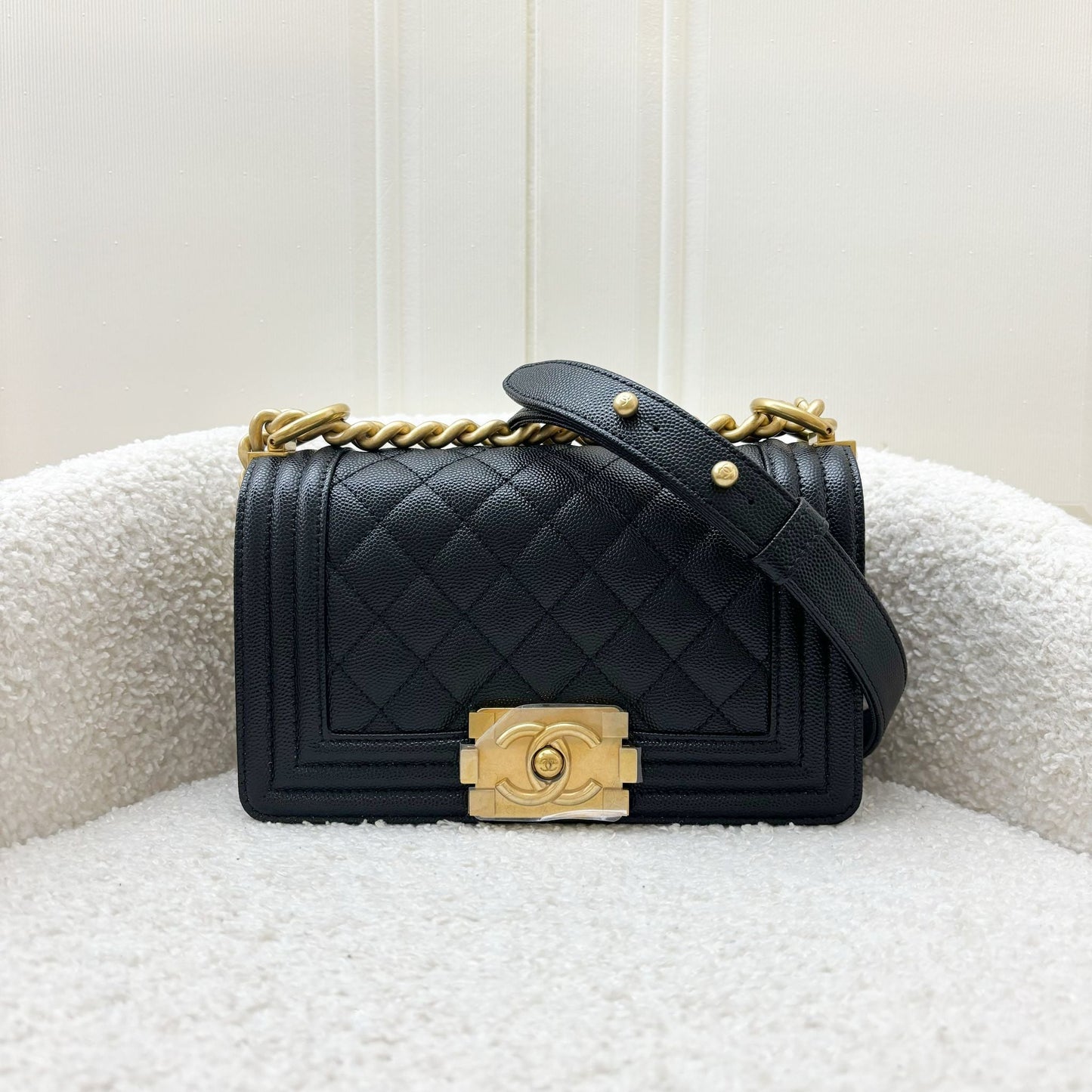 Chanel Small Boy Flap in Black Caviar and AGHW Accessory