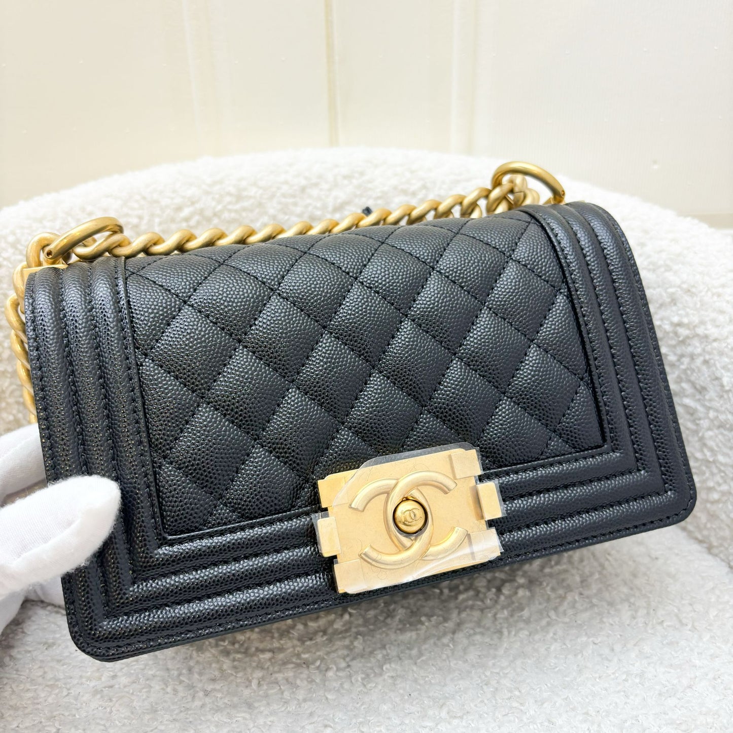 Chanel Small Boy Flap in Black Caviar and AGHW Accessory