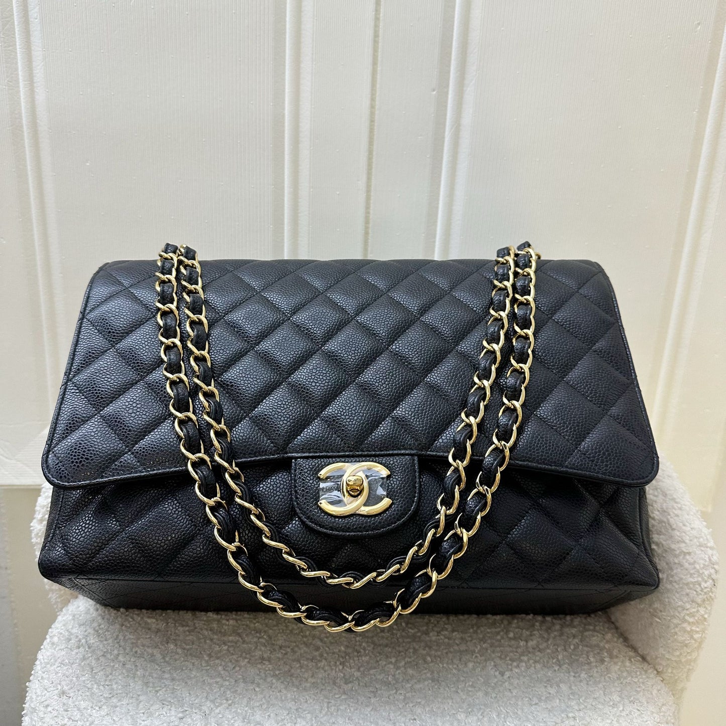 Chanel Maxi Classic Flap DF in Black Caviar and GHW Accessory