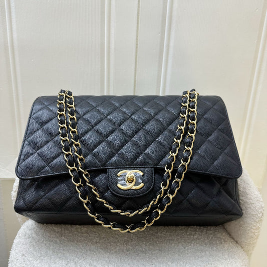 Chanel Maxi Classic Flap DF in Black Caviar and GHW Accessory