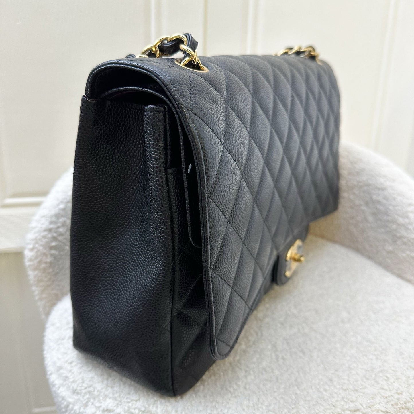 Chanel Maxi Classic Flap DF in Black Caviar and GHW Accessory