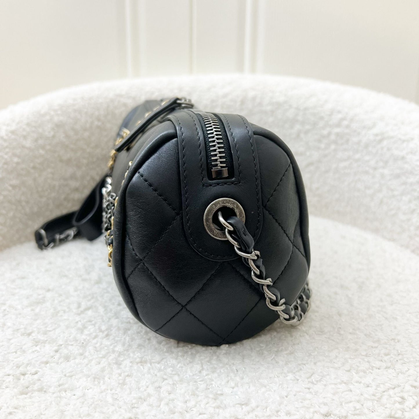 Chanel Seasonal Round Bowling in Black Calfskin and PH and Aged GHW Accessory