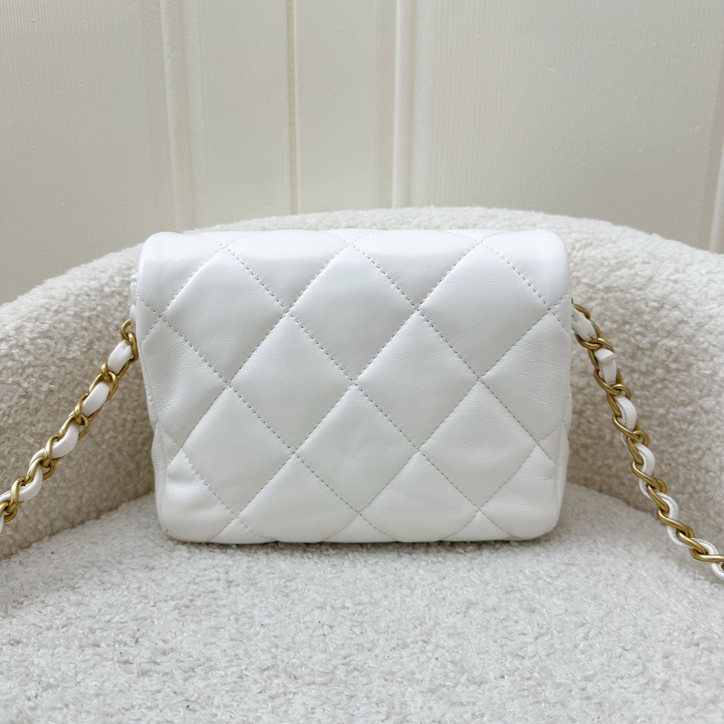 Chanel Heart Clasp Mini Flap in White Lambskin and AGHW Accessory