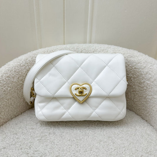 Chanel Heart Clasp Mini Flap in White Lambskin and AGHW Accessory