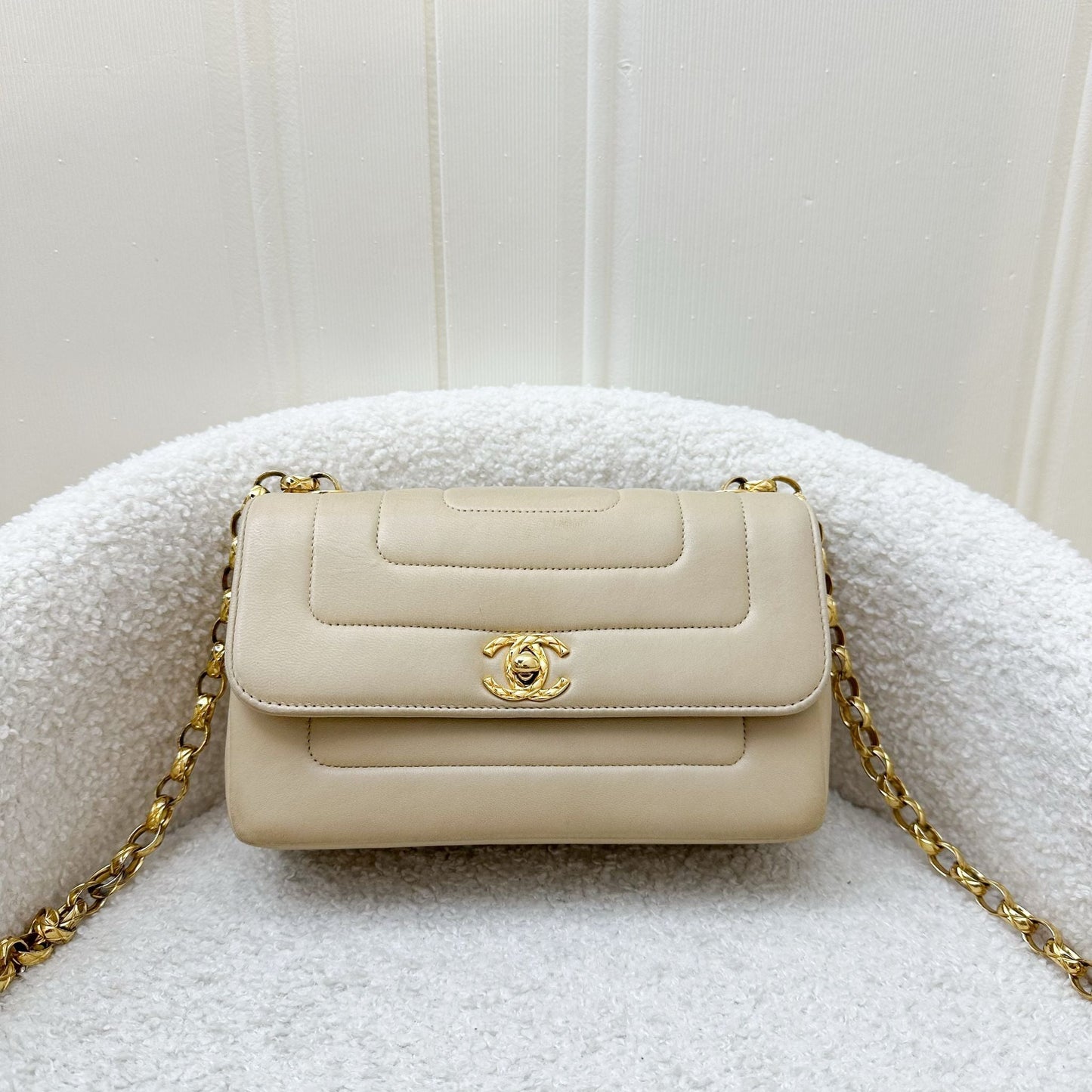 Chanel Mini Bijoux Chain Flap in Beige Lambskin and GHW Accessory