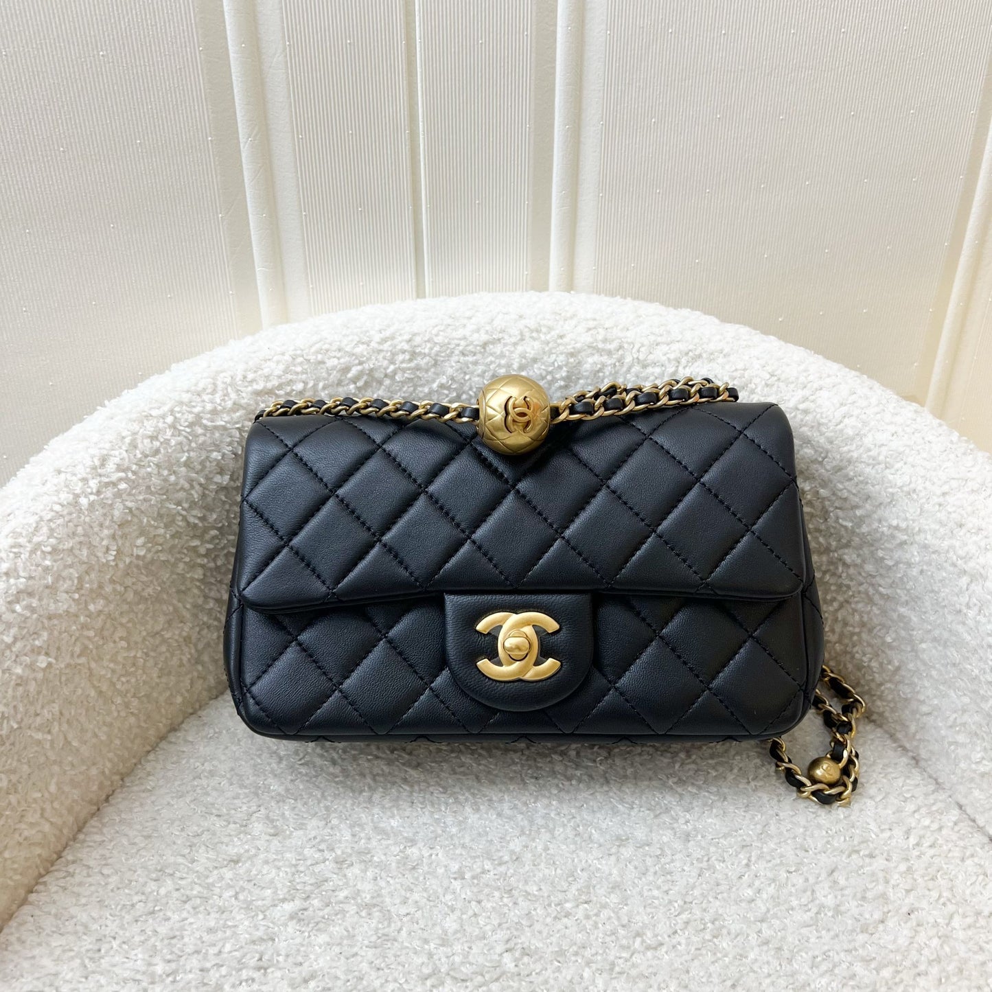 Pearl Crush Mini Rectangular Flap in Black Lambskin and AGHW (Model: ) Accessory Signature