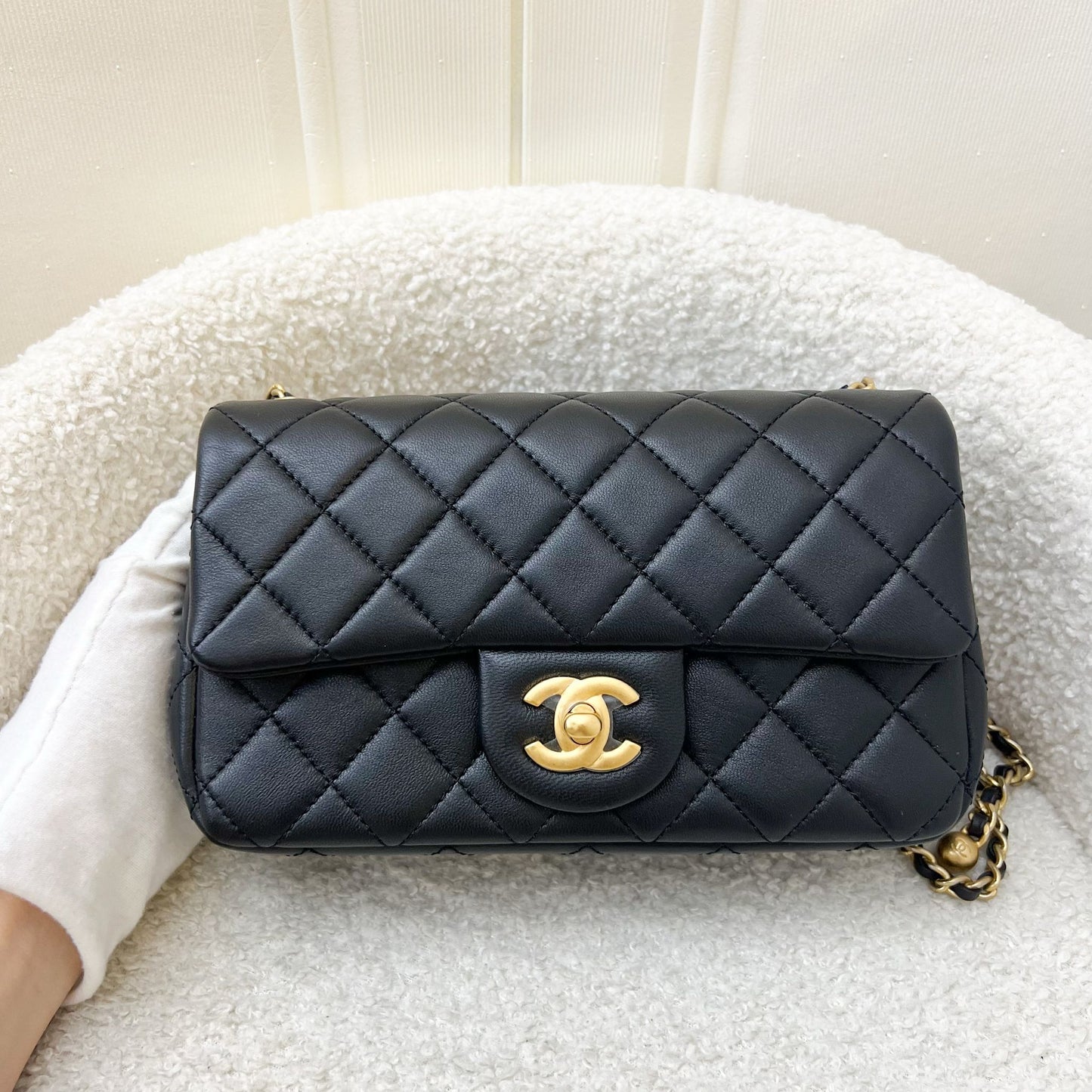 Pearl Crush Mini Rectangular Flap in Black Lambskin and AGHW (Model: ) Accessory Signature