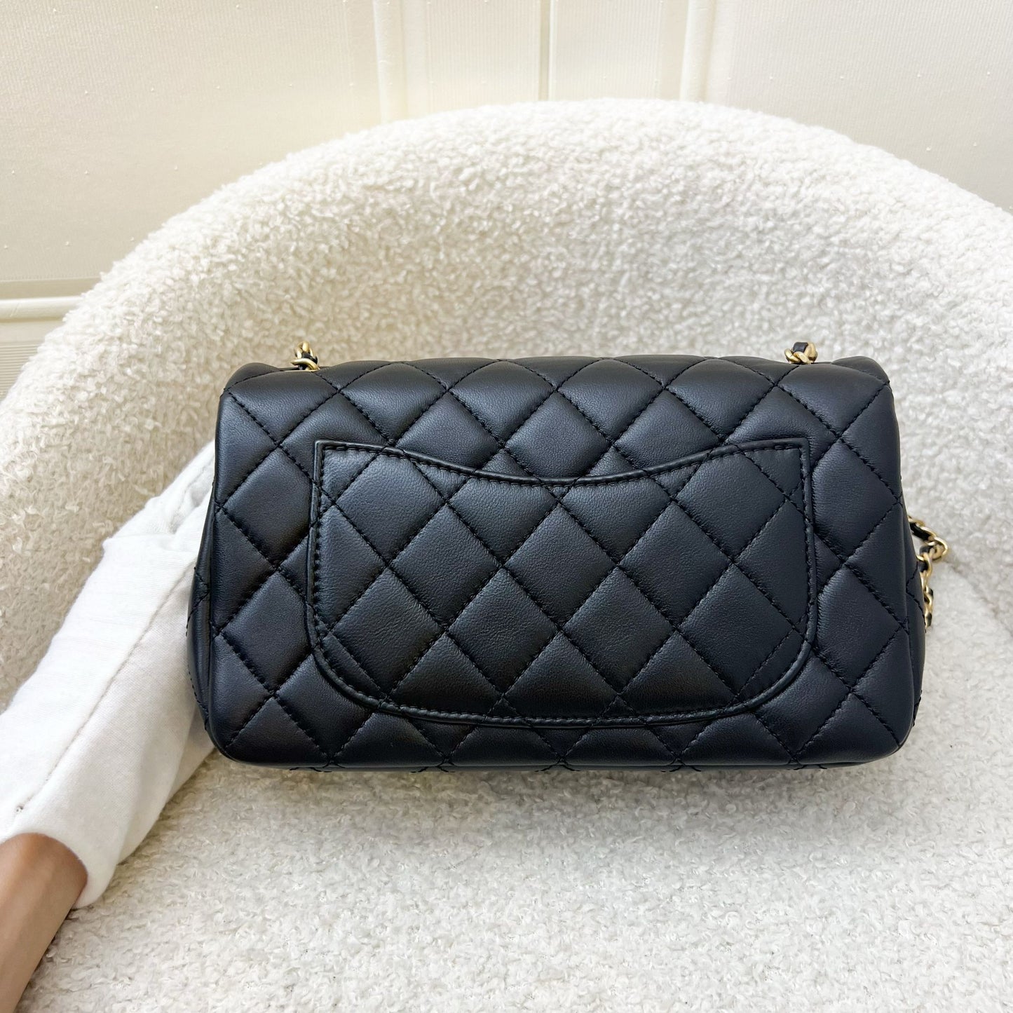 Pearl Crush Mini Rectangular Flap in Black Lambskin and AGHW (Model: ) Accessory Signature