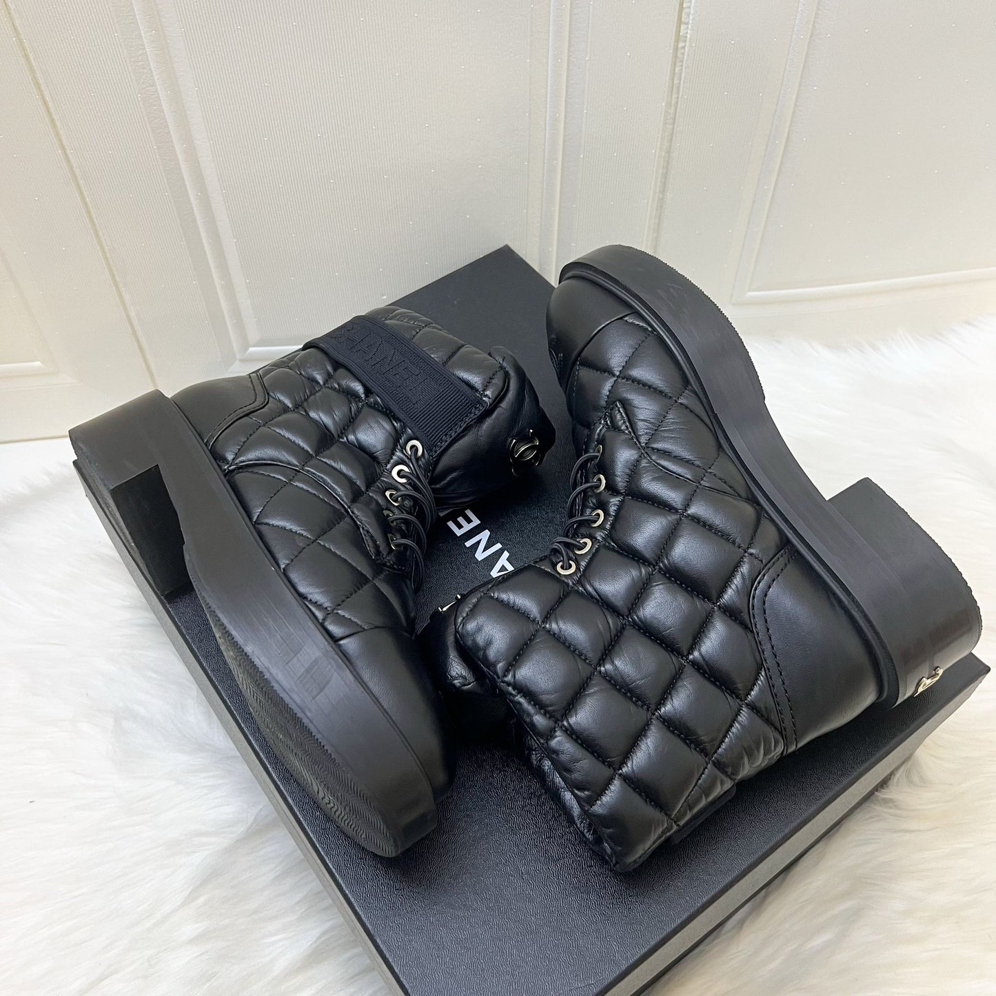 Chanel Boots in Black Leather and SHW Sz 37.5