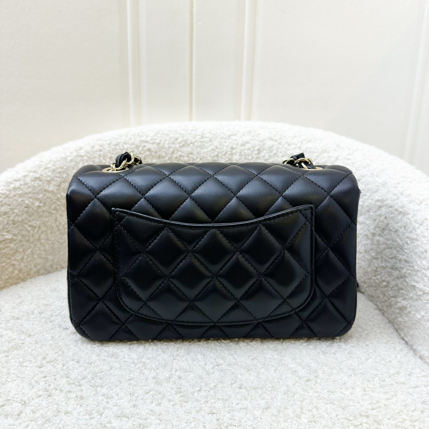 Chanel Classic Mini Rectangular Flap in Black Lambskin and LGHW Accessory