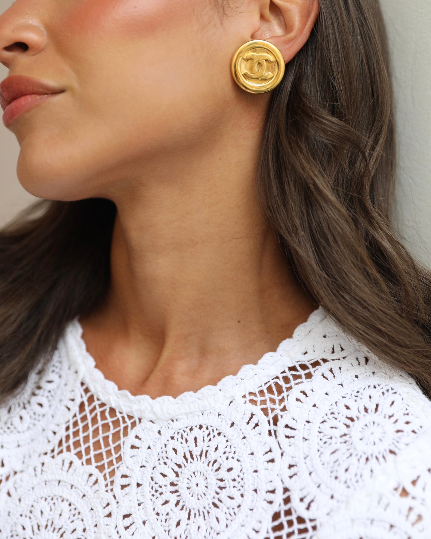 Chanel Gold Classic Round Clip-On Earrings with Gold CC Logo Jewelry