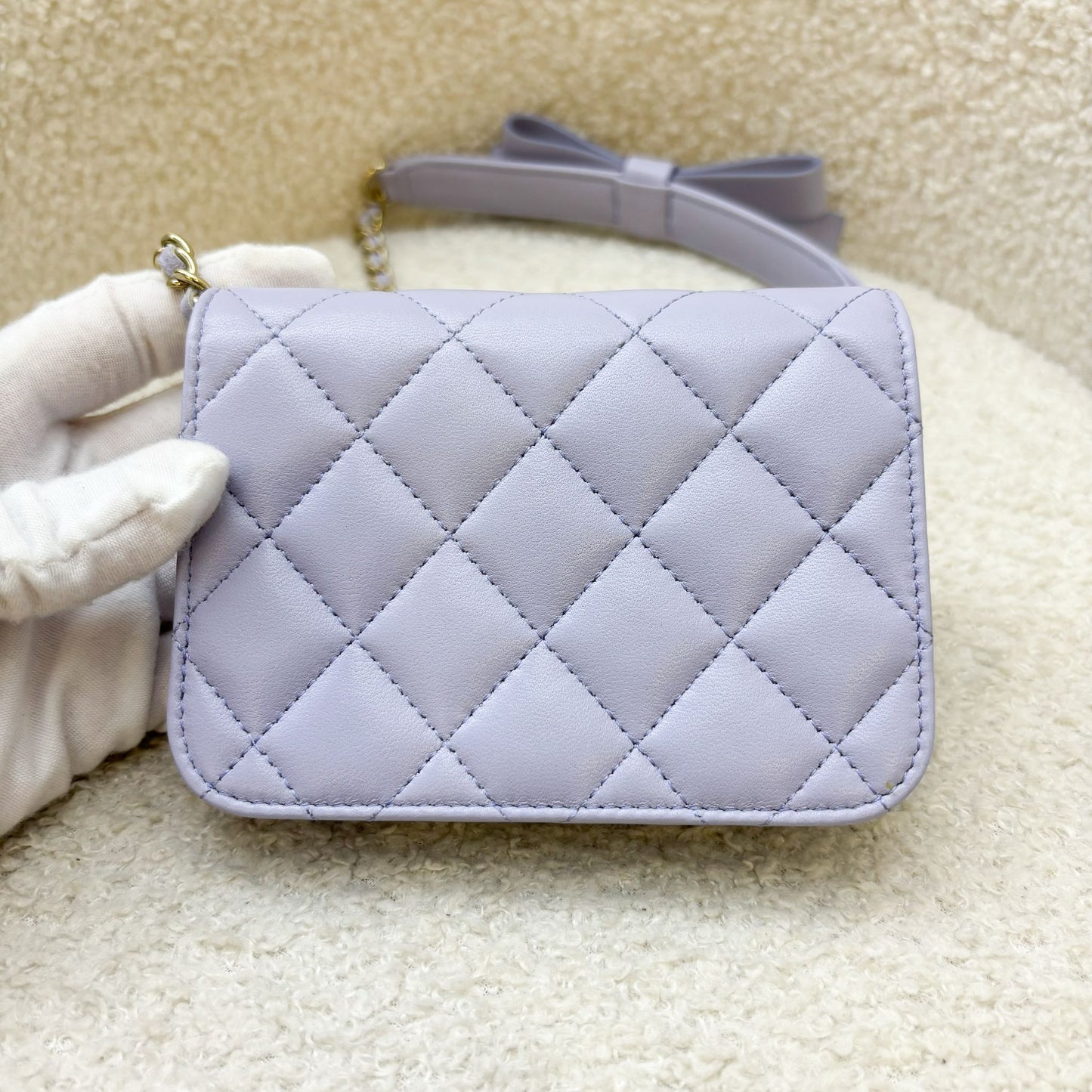 Chanel Ribbon Micro Flap Bag in Lilac Lambskin and AGHW
