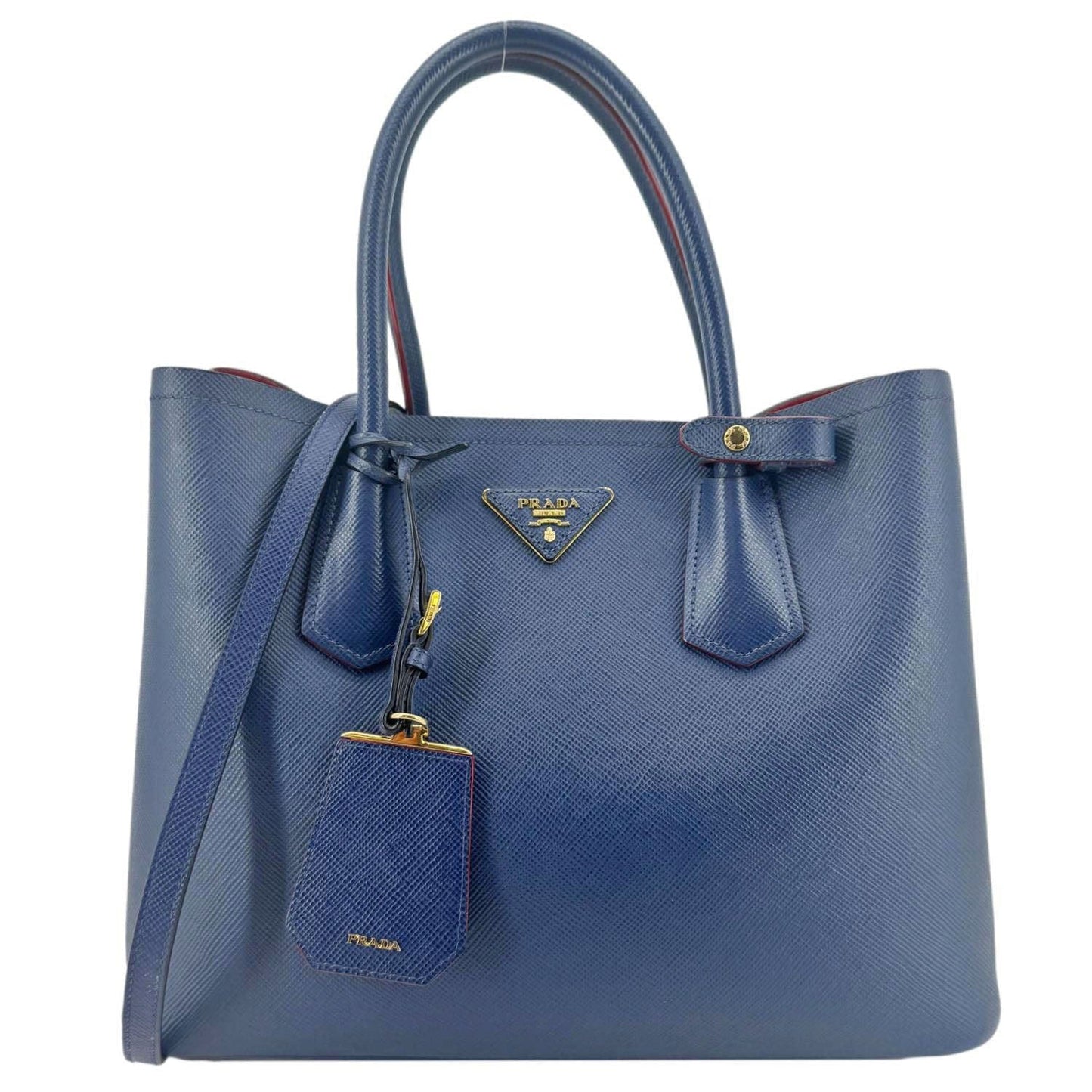 Double Handle Saffiano Shoulder Bag Navy Leather Blue