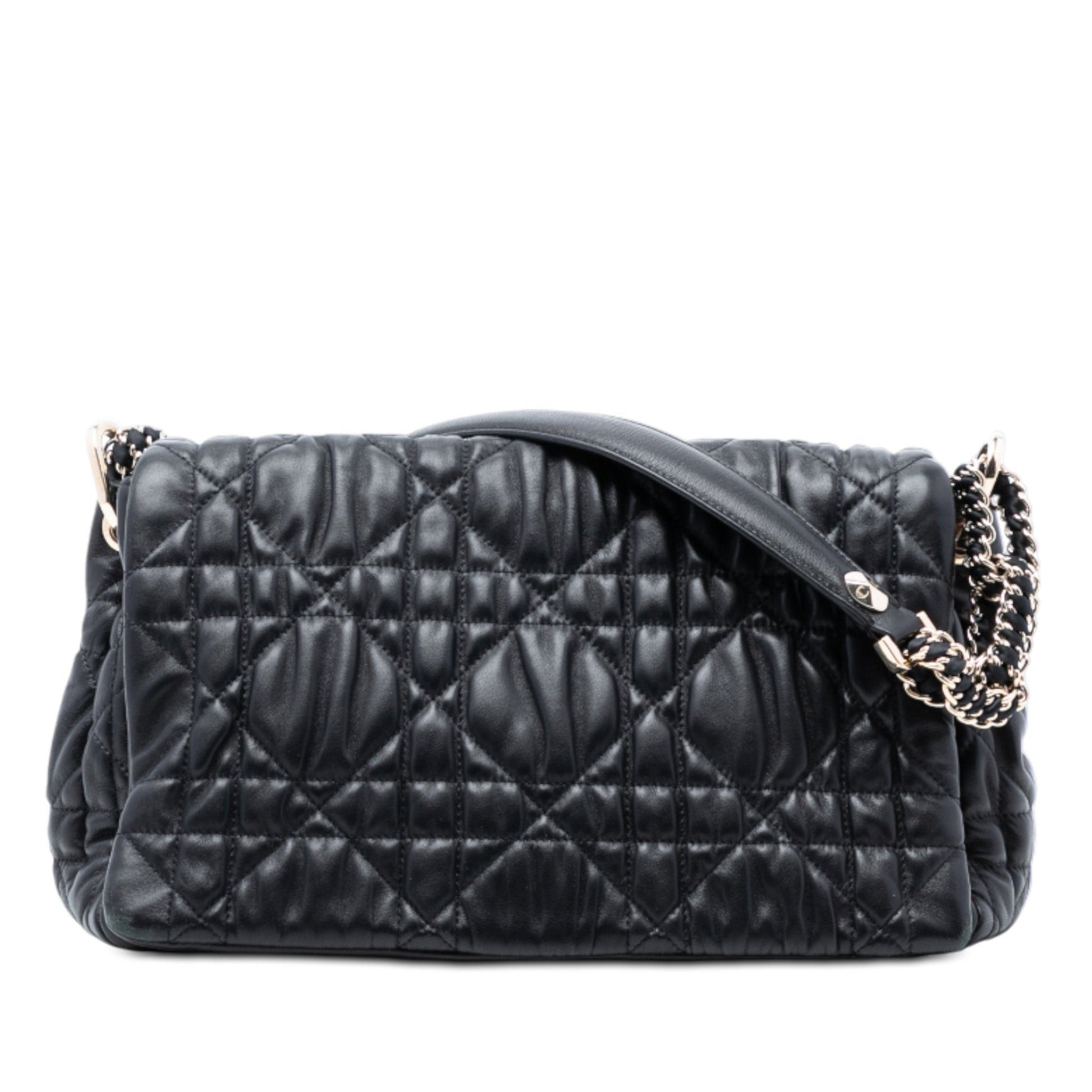 Dior Handbag Cannage Gaufre Delices Shoulder Bag Lambskin Black Medium
