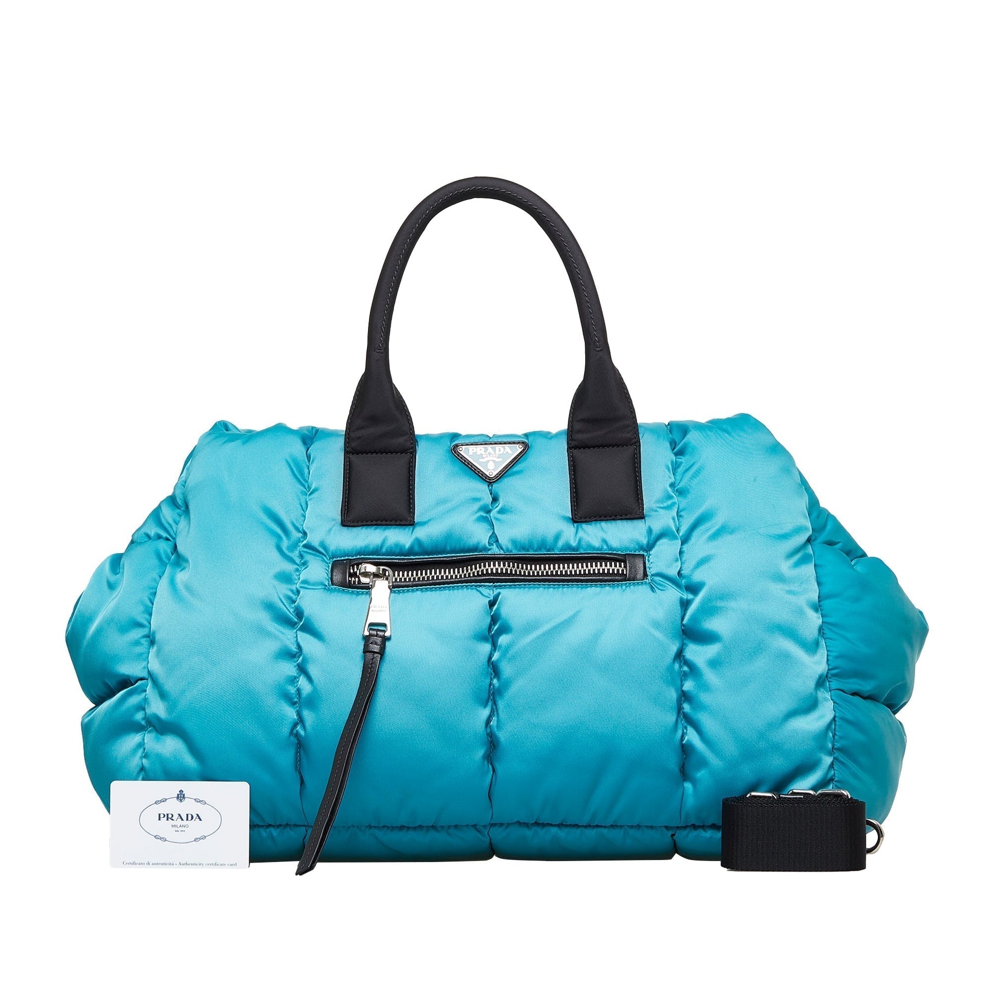Prada Tessuto Bomber Luxury Handbag Nylon Blue Travel Bag