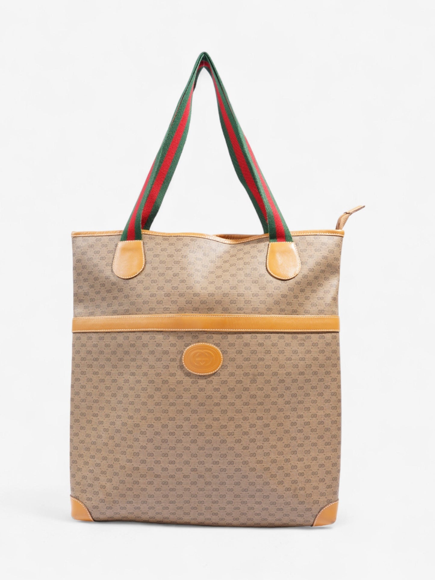 Gucci Supreme Tote Light Green And Web Coated Canvas Brown Shoulder Bag