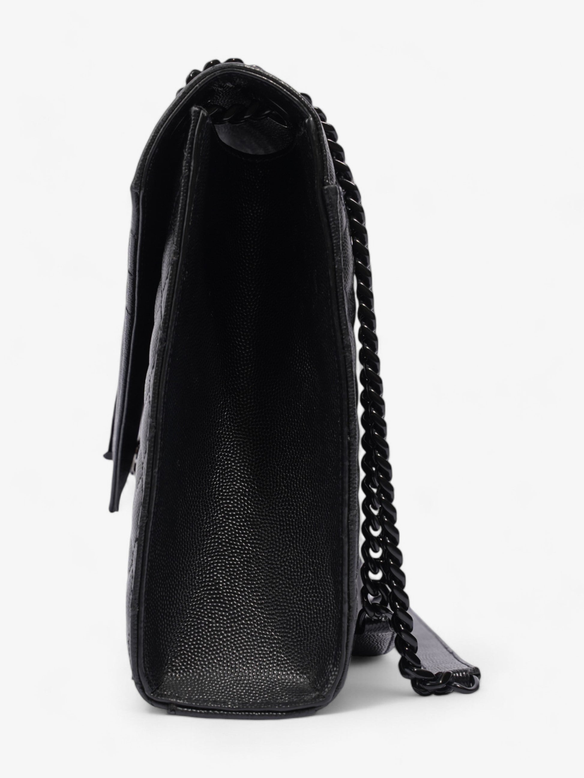 YSL Saint Laurent Envelope Grained Shoulder Bag Leather Black Large