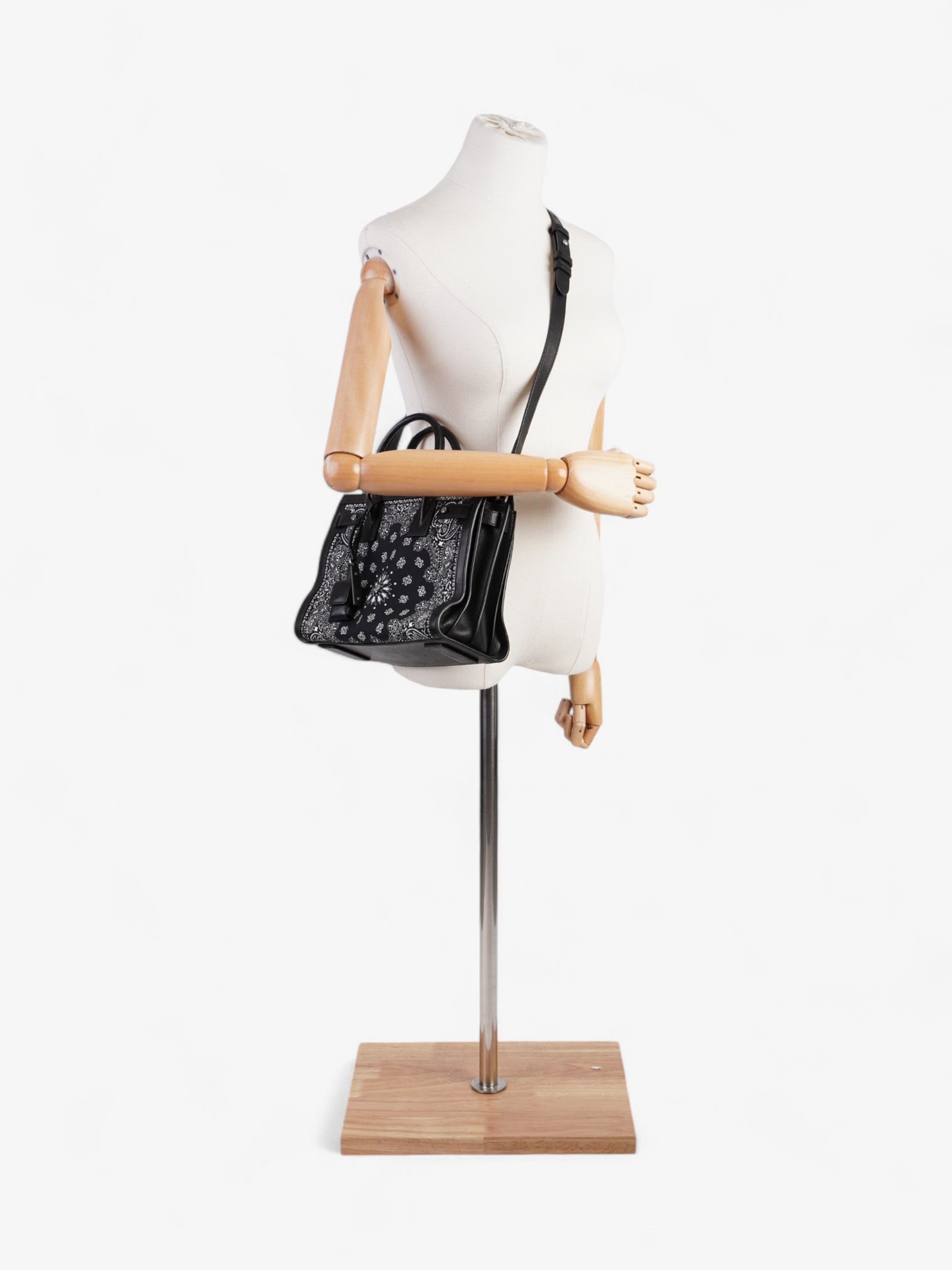 YSL Saint Laurent Sac De Jour Bandana Calfskin Crossbody Bag Leather Black White
