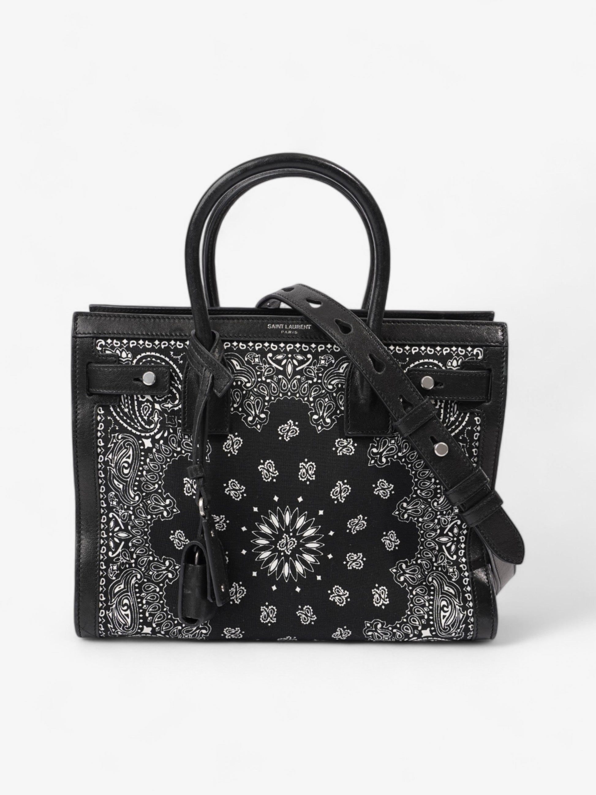 YSL Saint Laurent Sac De Jour Bandana Calfskin Crossbody Bag Leather Black White