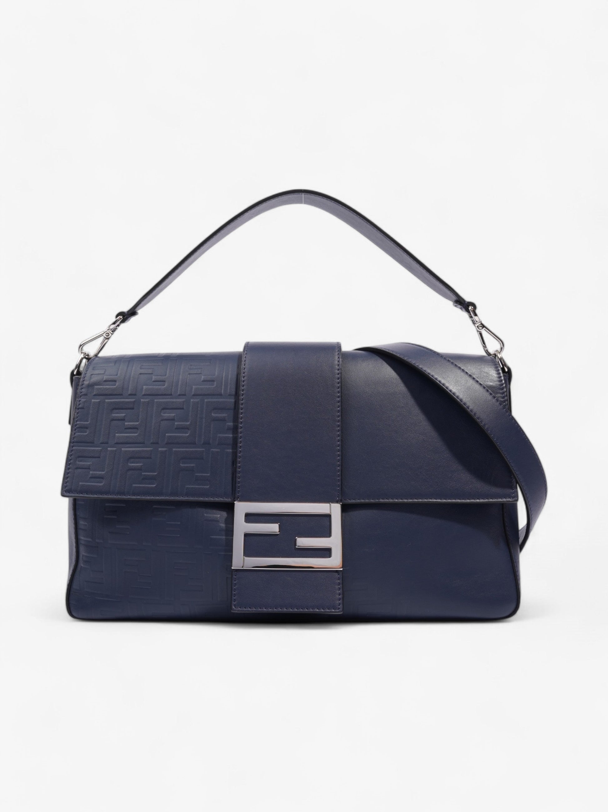Fendi Baguette Crossbody Bag Leather Navy Shoulder Bag