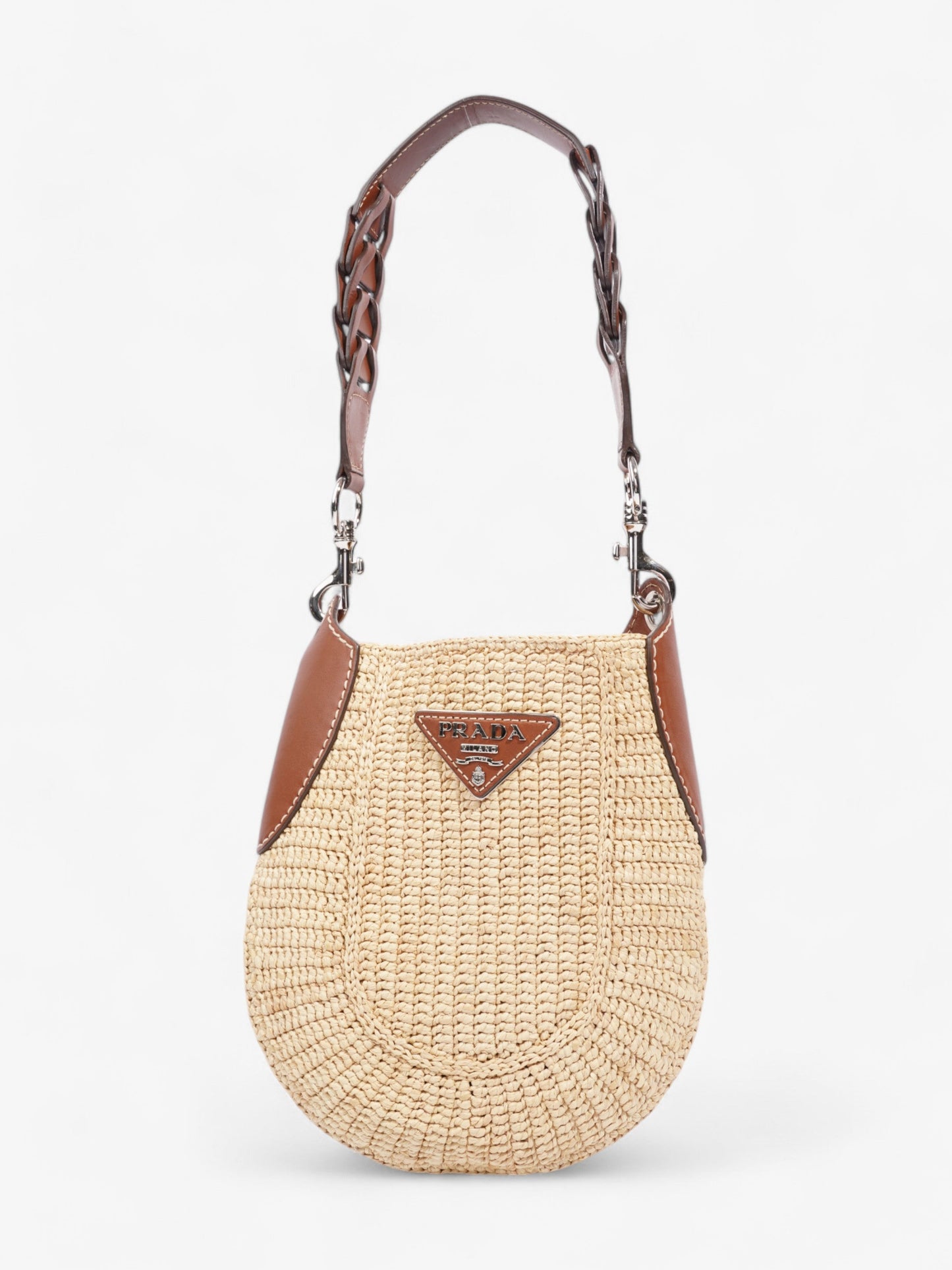 Prada Open Hobo Natural Raffia Brown Shoulder Bag