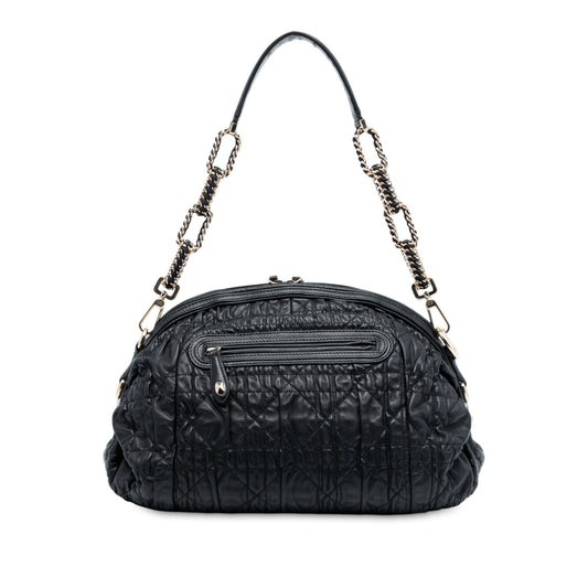 Dior Handbag Cannage Gaufre Delices Shoulder Bag Lambskin Black