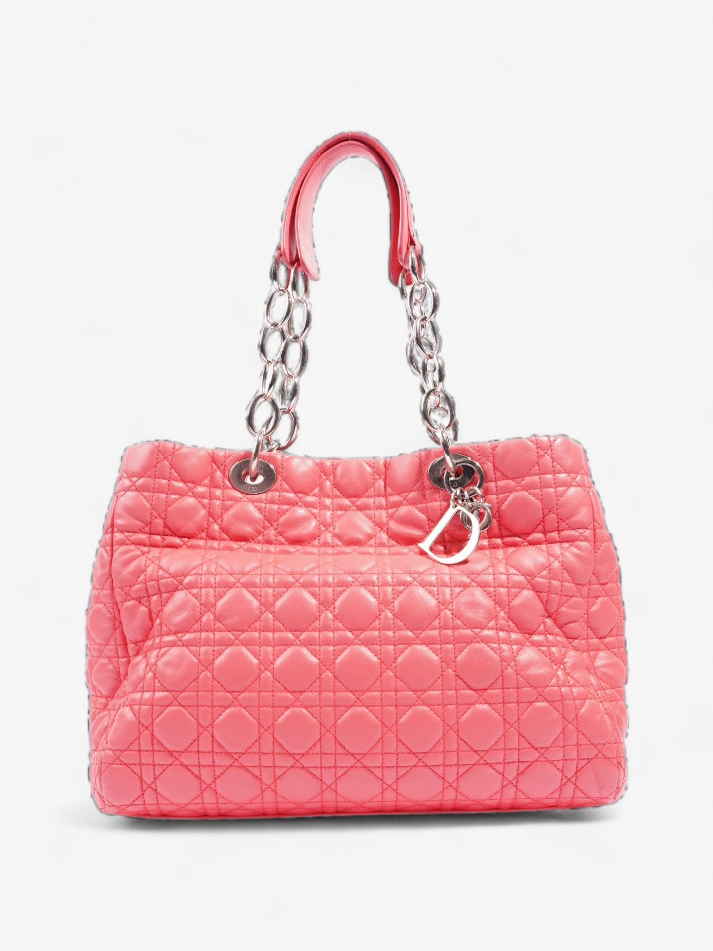 Dior Christian Cannage Tote Coral Leather Lambskin Large Shoulder Bag
