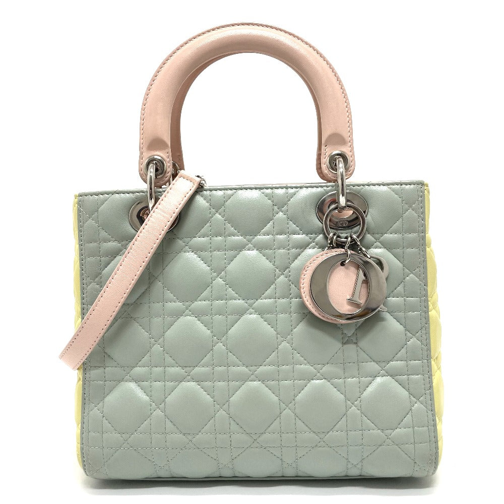 Dior Handbag X Yellow X Canage Lady Women Leather Blue Travel Bag