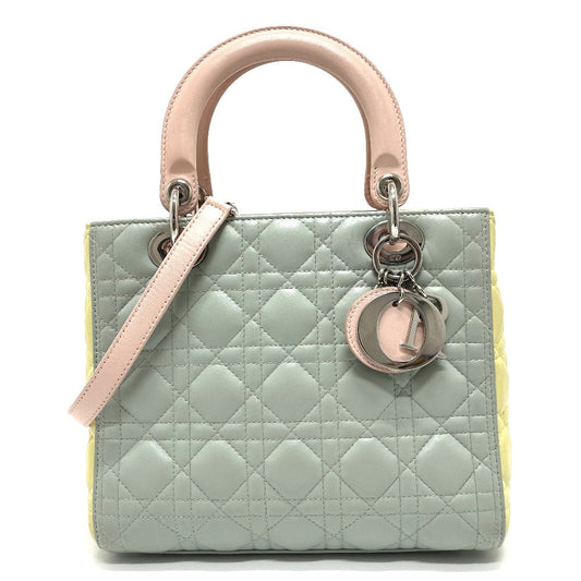 Dior Handbag X Yellow X Canage Lady Women Leather Blue Travel Bag