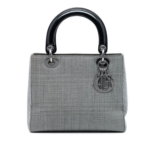 Dior Handbag Houndstooth Lady Satchel Canvas Gray Medium Satchel Bag