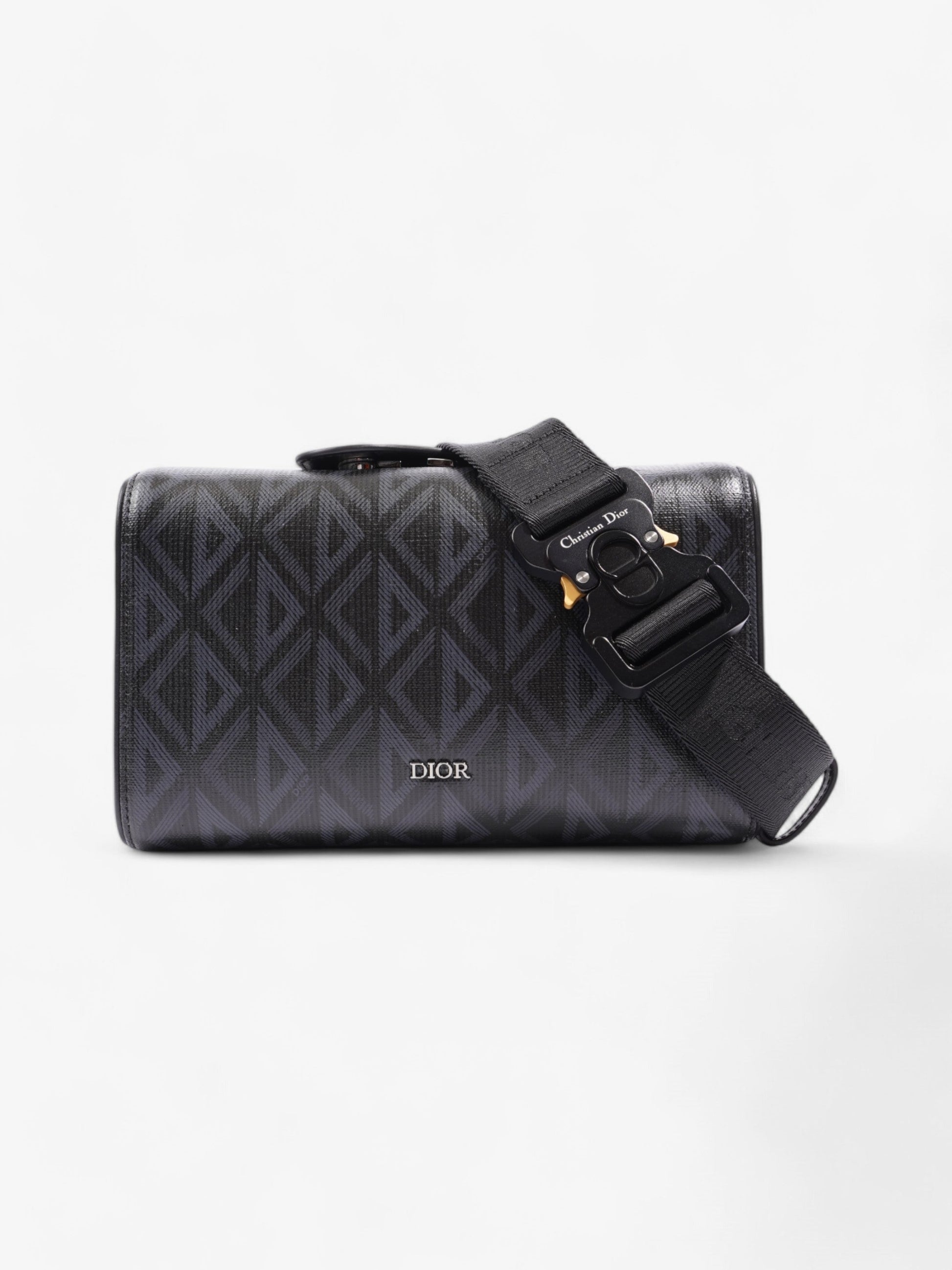 Dior Christian Pouch Saddle Duffle Coated Crossbody Bag Canvas Black