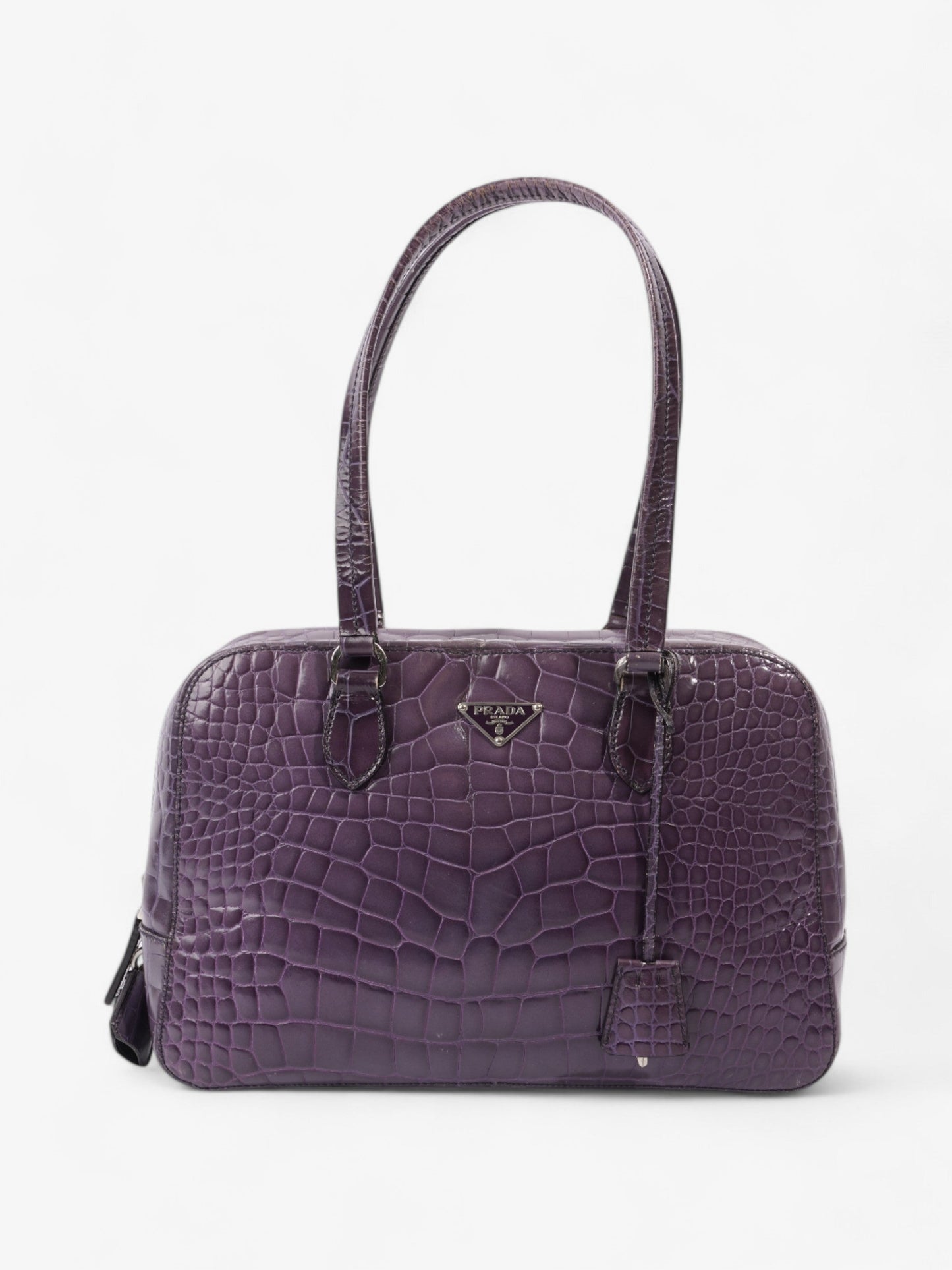 Prada Bauletto Bag Leather Purple Embossed Shoulder Bag
