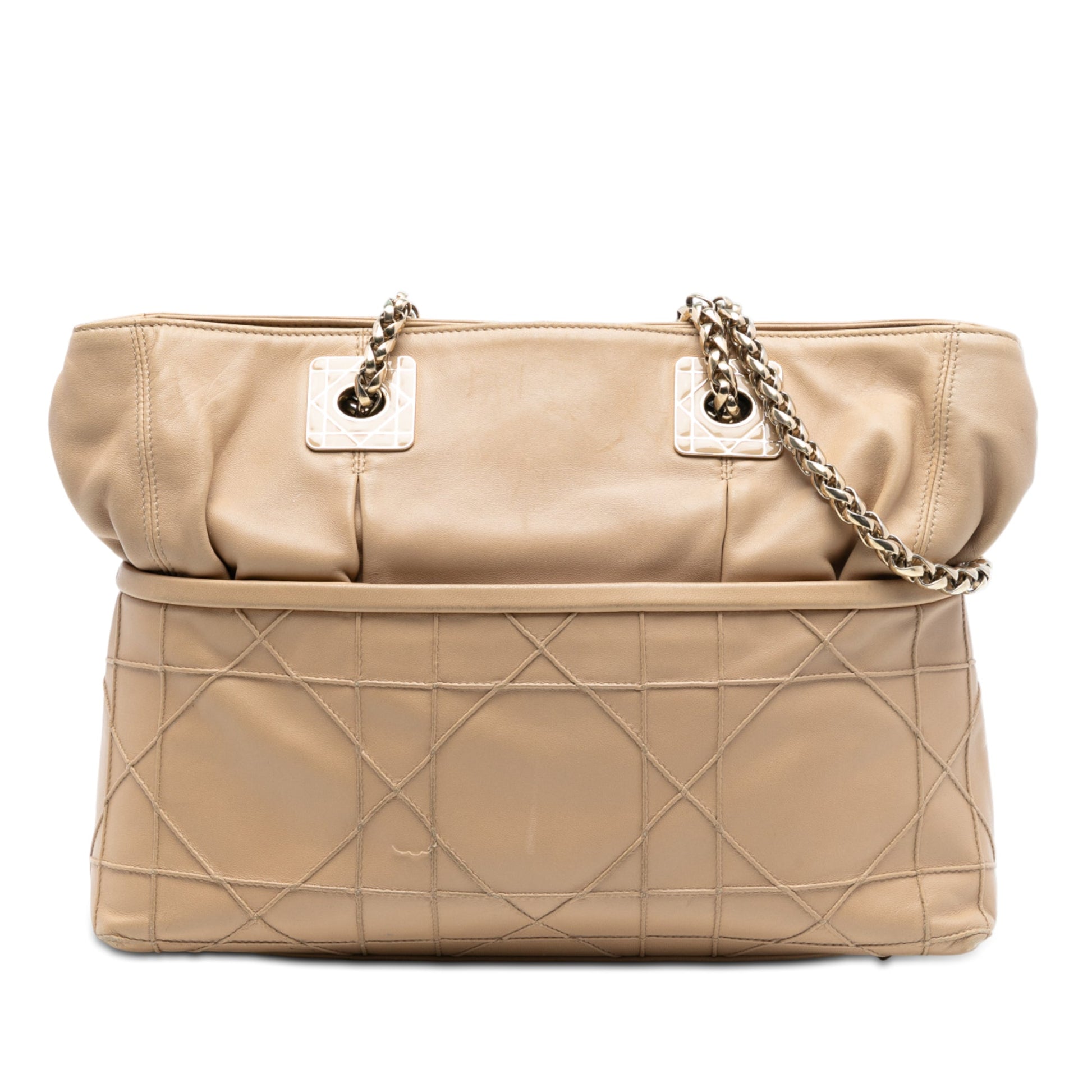 Dior Handbag Cannage Granville Tote Lambskin Tan Chain Tote Bag