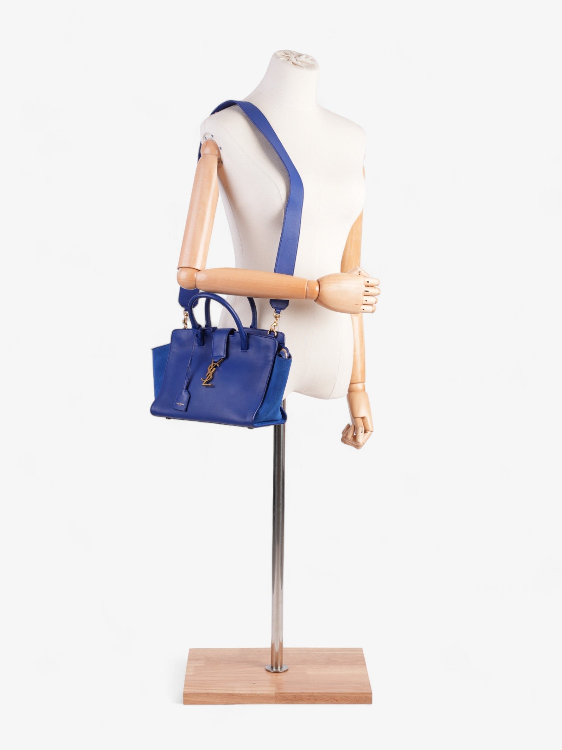 YSL Saint Laurent Downtown Cabas Tote Bag Leather Blue Small Shoulder Bag
