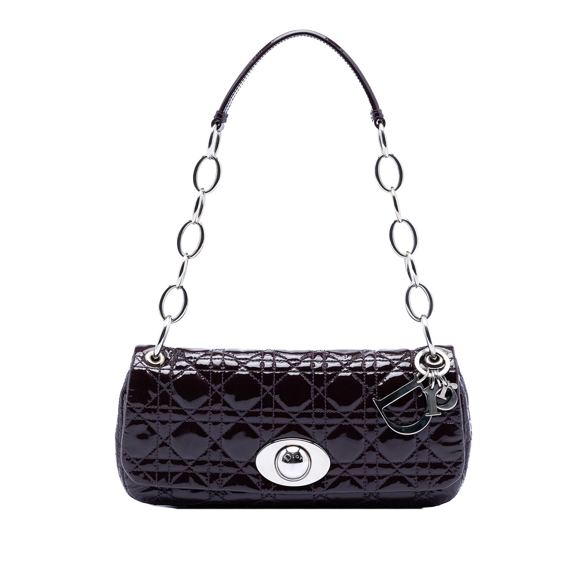 Dior Handbag Cannage Rendezvous Shoulder Bag Patent Purple